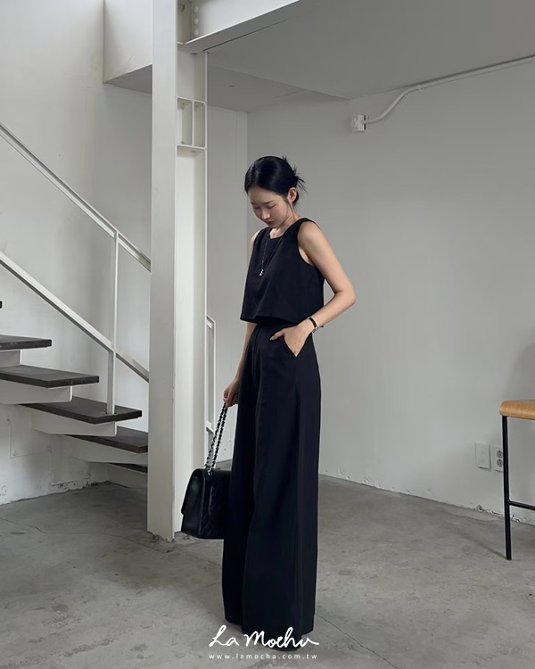 背後排釦棉麻背心
